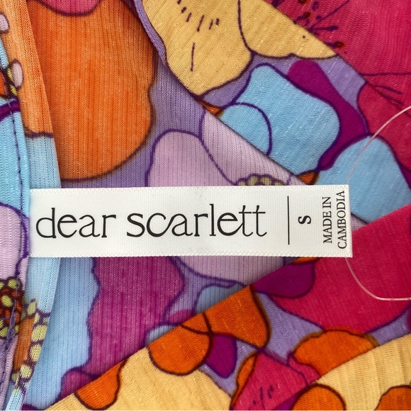 Dear Scarlet | NWT Women’s Vibrant Bright Neon Floral V-Neck 3/4 Sleeve Blouse - Picture 7 of 9